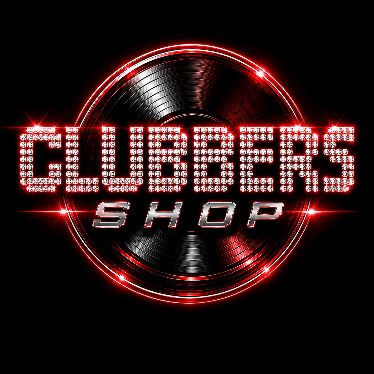 Logotipo de CLUBBERS SHOP con vinilo y luces rojas